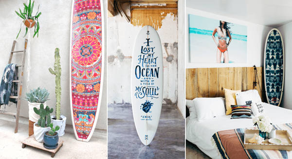 decoracion con tablas de surf en apartamento de playa